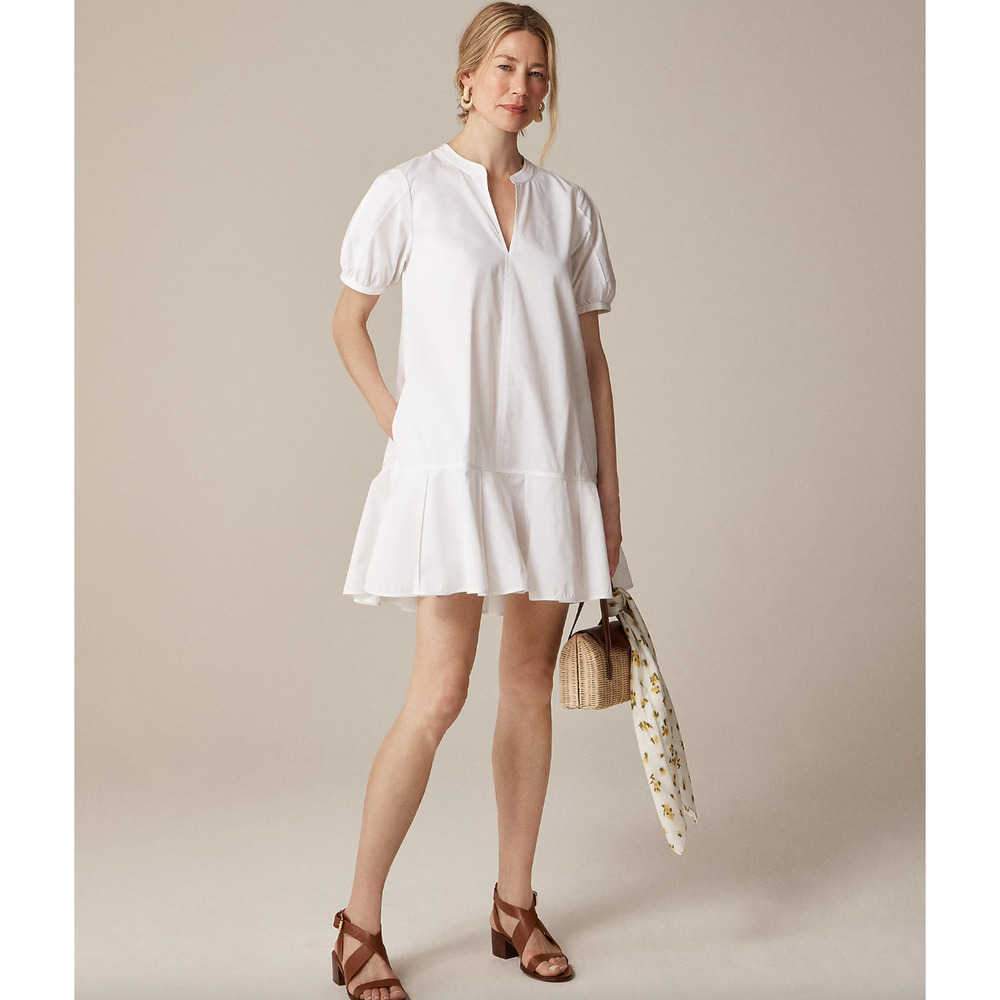 J.Crew Tall Delilah Dress Cotton Poplin Puff Sleeve Minimalist White Medium NWT